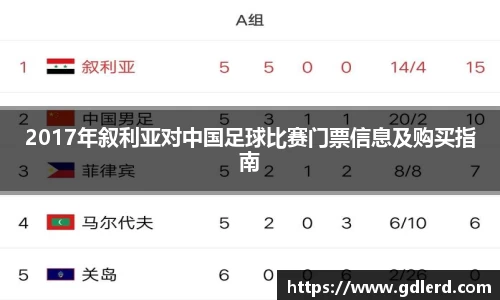 2017年叙利亚对中国足球比赛门票信息及购买指南