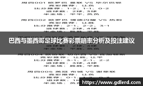 巴西与墨西哥足球比赛彩票赔率分析及投注建议
